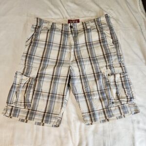 Levi's Cargo Shorts Mens White and Blue Plaid Size 36 Vintage 90's Y2K